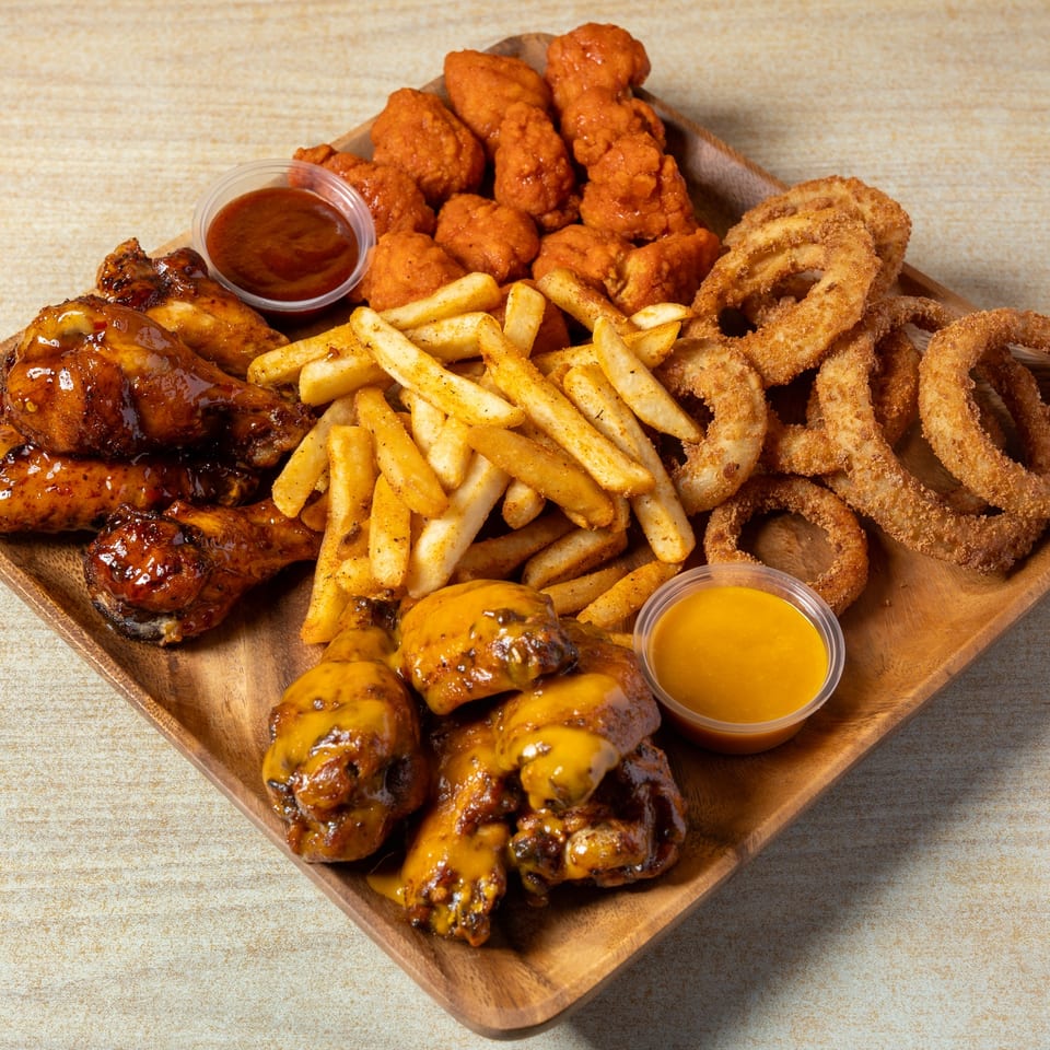 O'Town Boneless and Classic Wings with Fries and Onion Rings