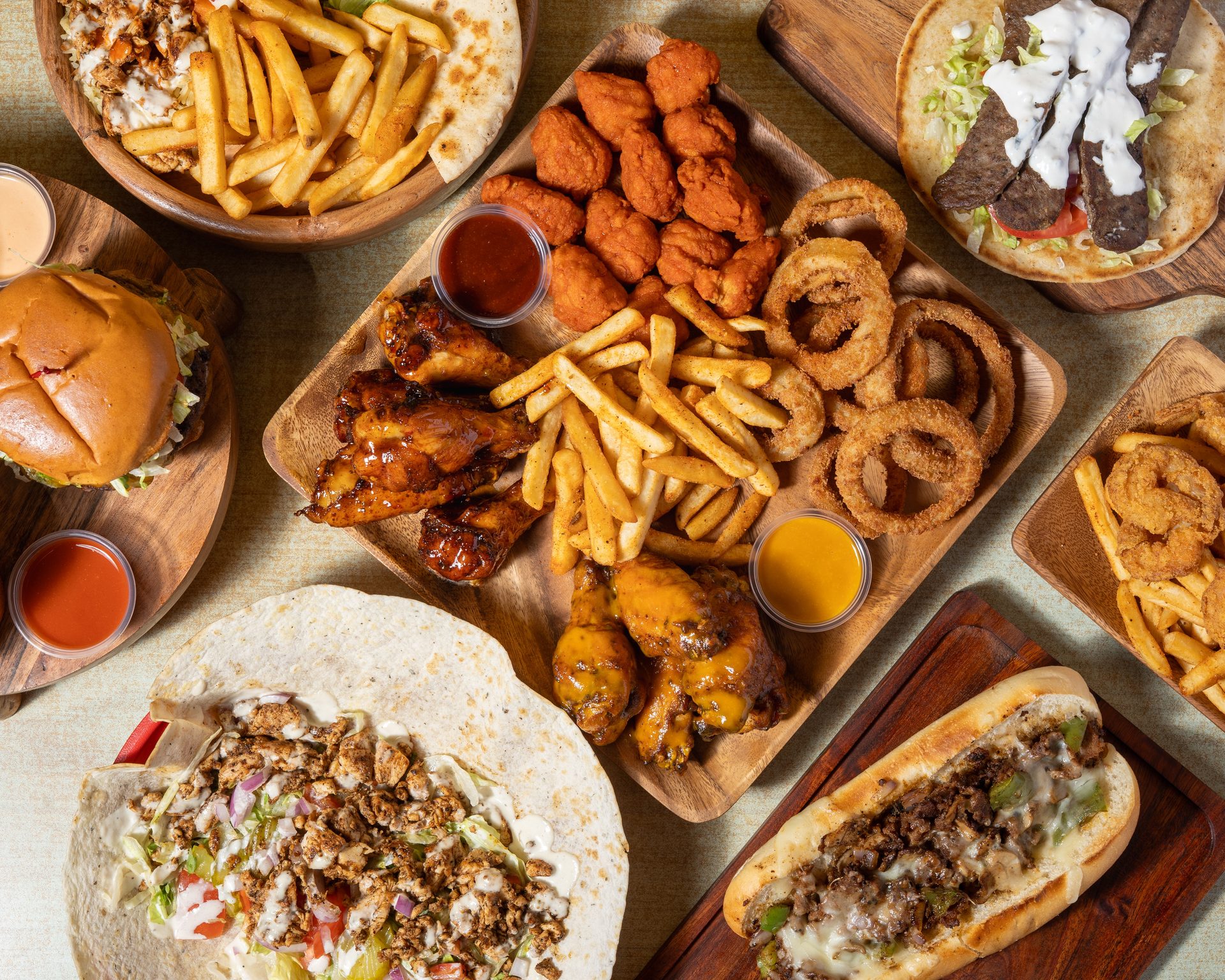Burgers, gyros and fries