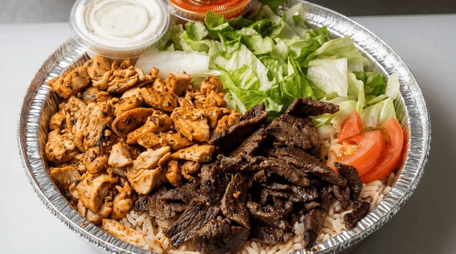 Gyro and Chicken Rice Platter.